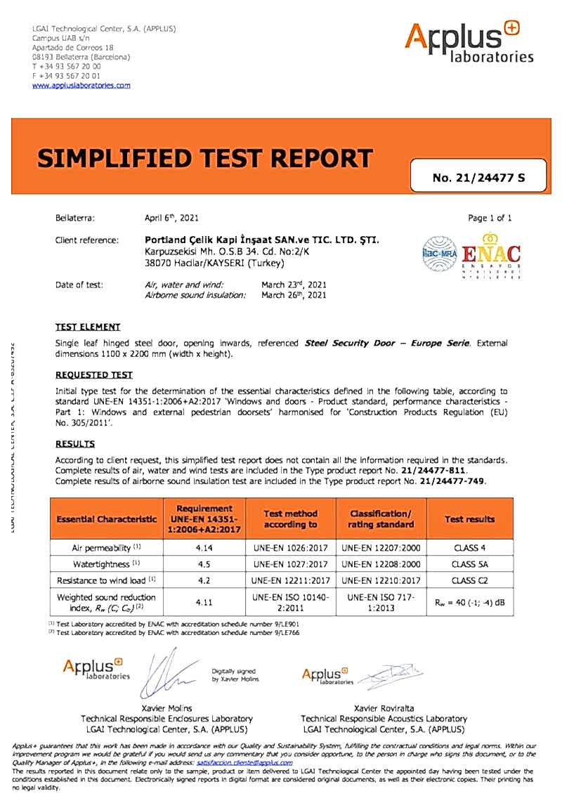 Portal Çelik Kapı Belgelerimiz