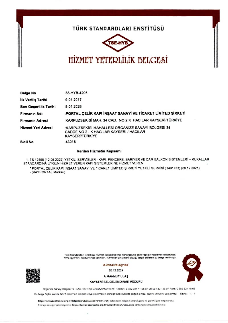 Portal Çelik Kapı Belgelerimiz